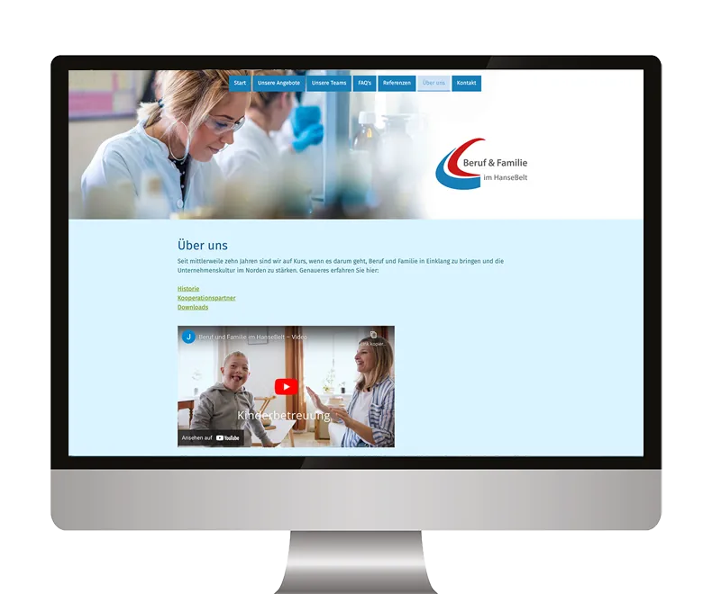 Unterseite Über uns der Website auf einem Monitor