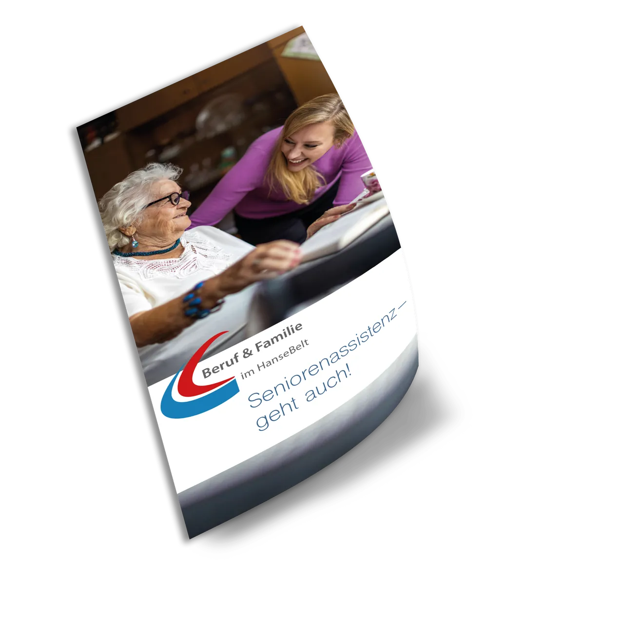 Flyer Seniorenassistenz geht auch! mit Seniorin und Enkelin