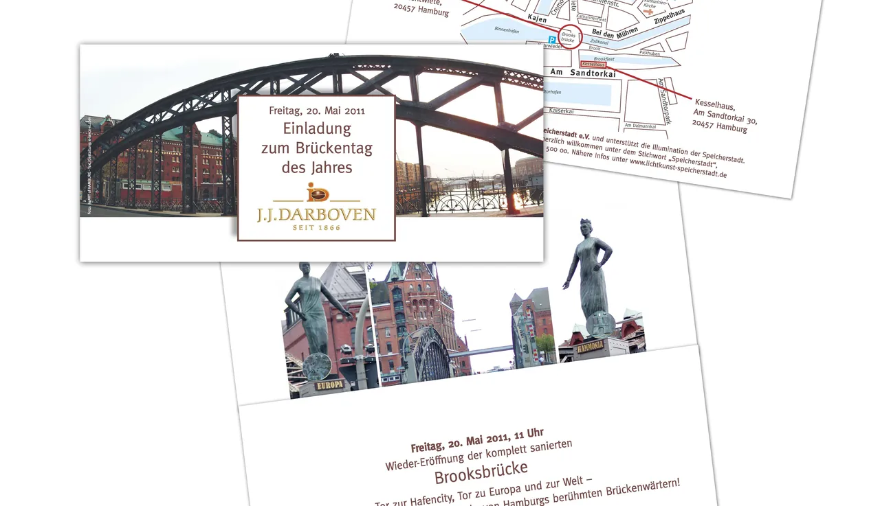 Einladung zum Brückentag mit Brückenmotiv und Anfahrtsskizze