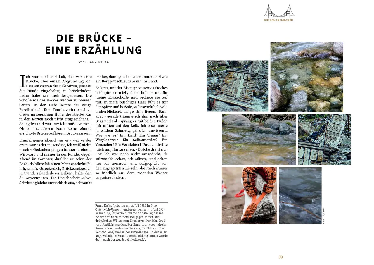 Doppelseite Die Brücke, eine Erzählung mit Gesteinsfotos