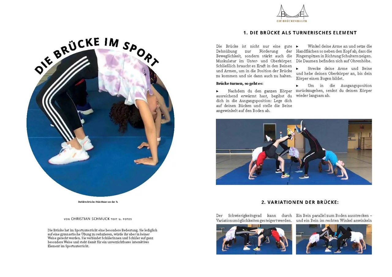 Doppelseite Die Brücke im Sport mit Turnübungen