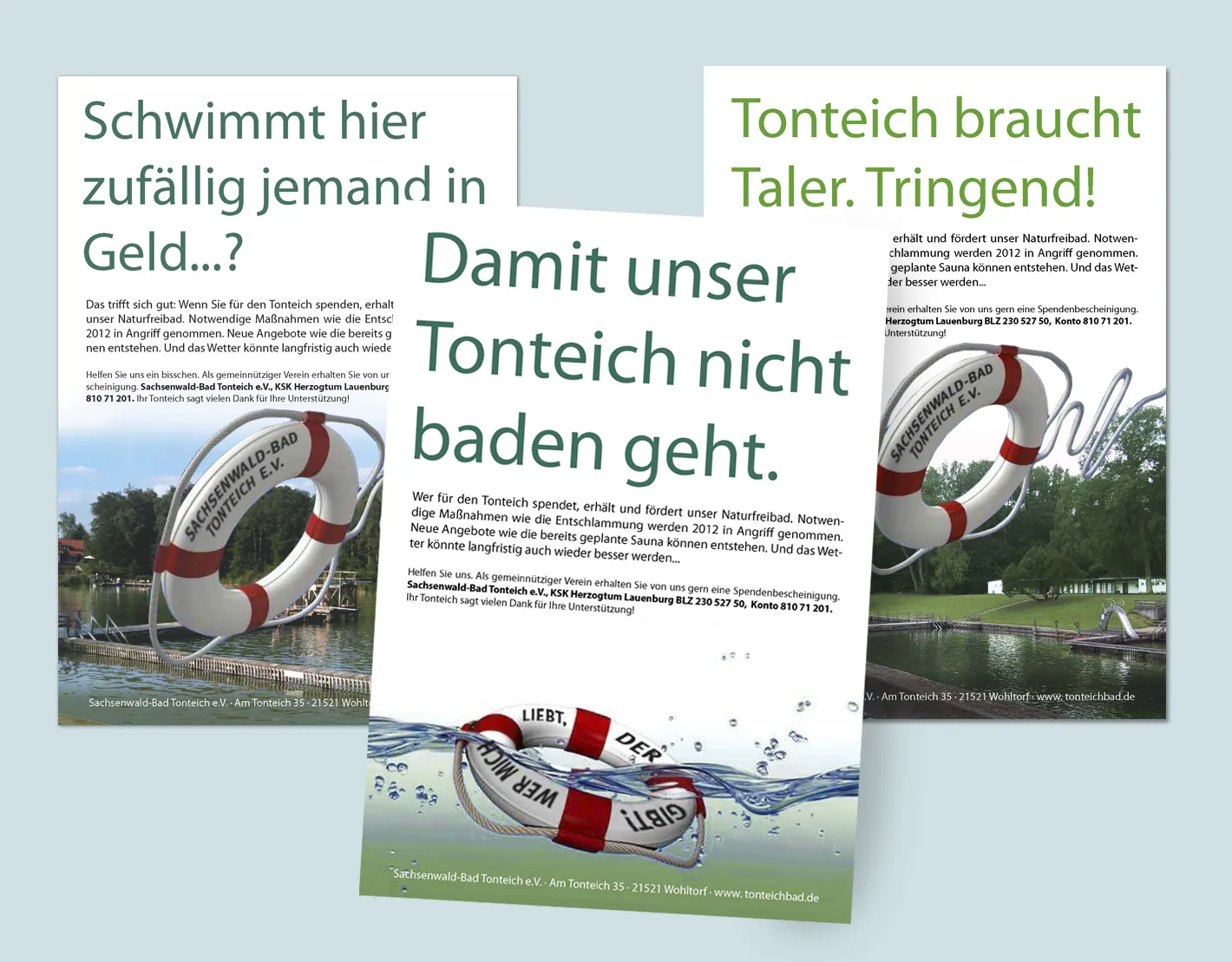 Plakate Tonteich braucht Taler. Dringend! mit Rettungsring